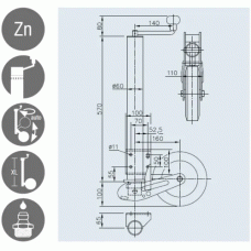 Опорне колесо причепа Winterhoff d60 мм довжина 670 мм сталевий диск 400 кг (1860675)