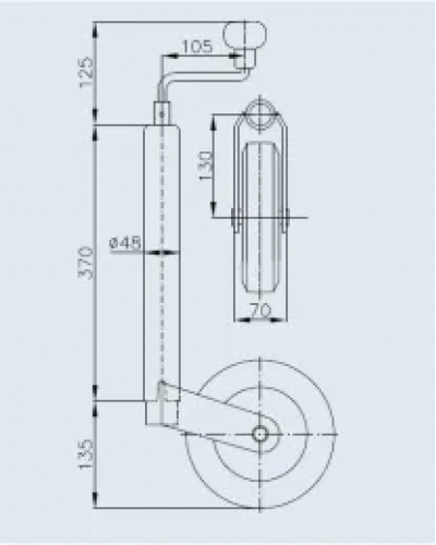 Опорне колесо причепа Winterhoff d48 мм довжина 505 мм 150 кг (1860904EW)