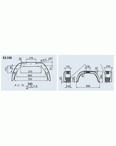 Крило причепа брудозахисне AL-KO Premium пластикове 240x800x380 мм R15 (1259578)