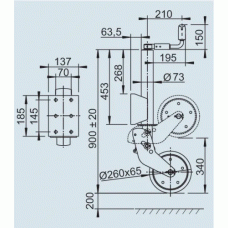 Опорне колесо причепа AL-KO d73 мм автоматичне довжина 900 мм сталевий диск 800 кг (1366155)
