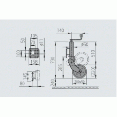 Опорне колесо причепа AL-KO d60 мм автоматичне довжина 730 мм сталевий диск 500 кг (1212382)