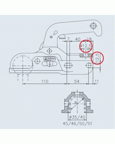 Зчіпний пристрій Winterhoff WW 30-K+Z кругле дишло 35/40/45/46/50/51 мм 3000 кг (1860801)