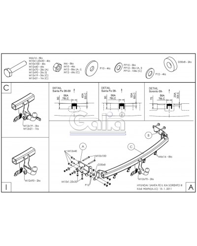 Фаркоп "Galia" HYUNDAI SantaFe (2006-2012) автомат