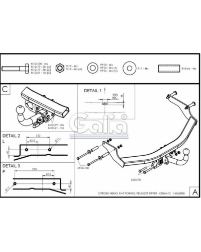 Фаркоп "Galia" Peugeot Bipper (з 2008--)